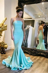 Charming Long Strapless Satin Mermaid Prom Dresses Evening Dresses